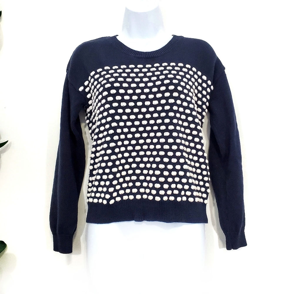 Vintage Wallace Textured Navy White Dot Sweater
